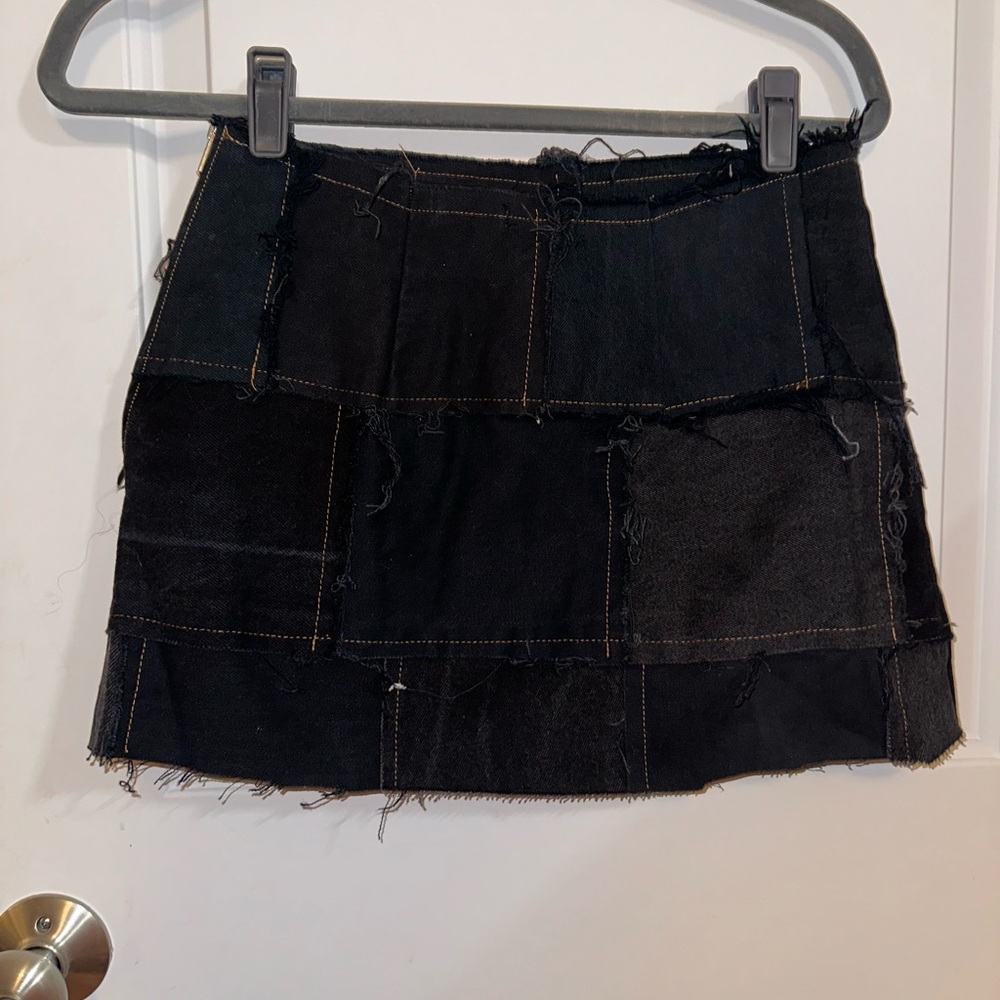 Black patchwork mini skirt